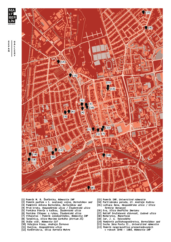 Trnavské sochyzmy: mapa A4